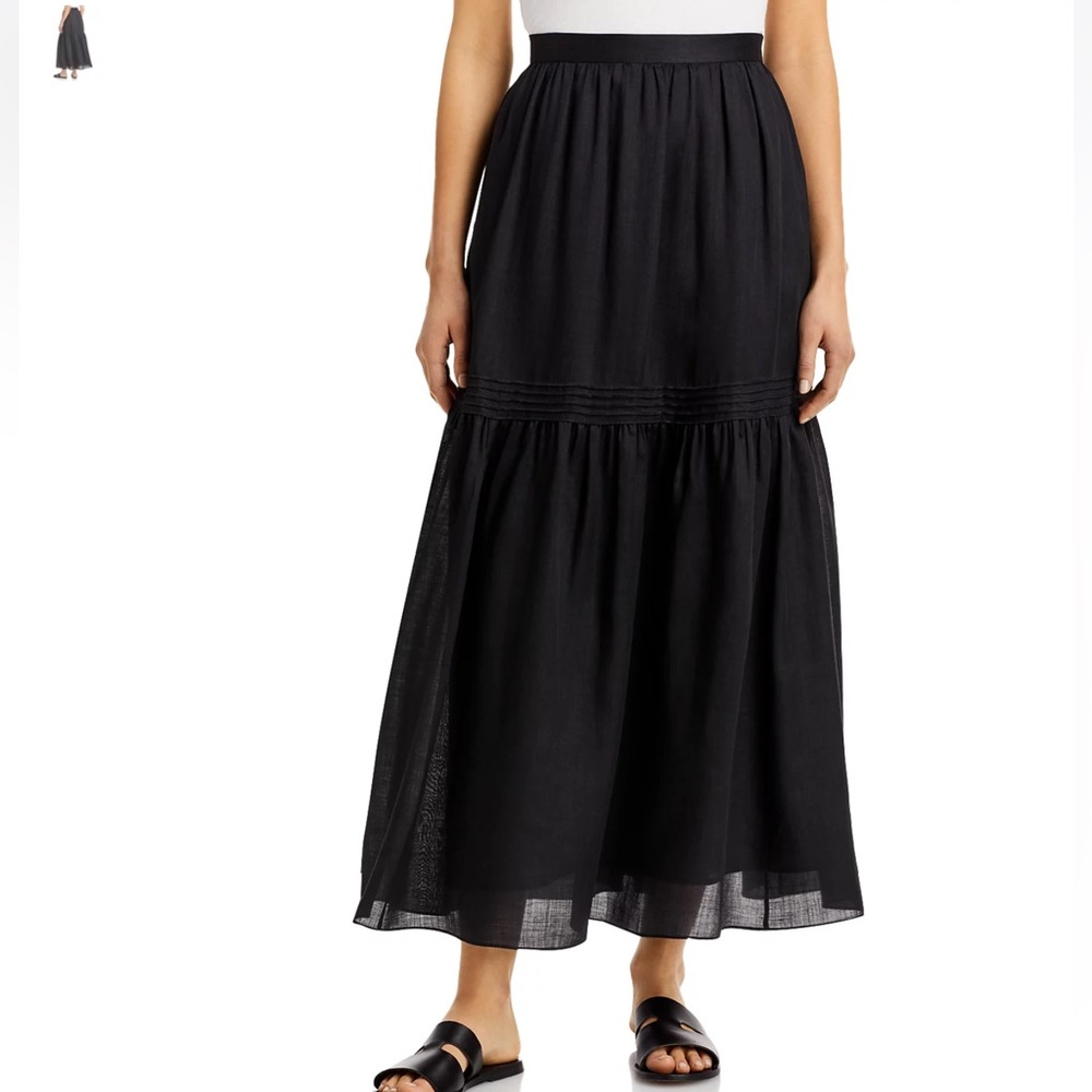 Lafayette 148 Lunetta Tiered Maxi Skirt Size 6 Women Black Ramie Blend Pockets
